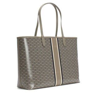 Tory Burch Gemini Link Coated Canvas Leather Tote Bag Gray